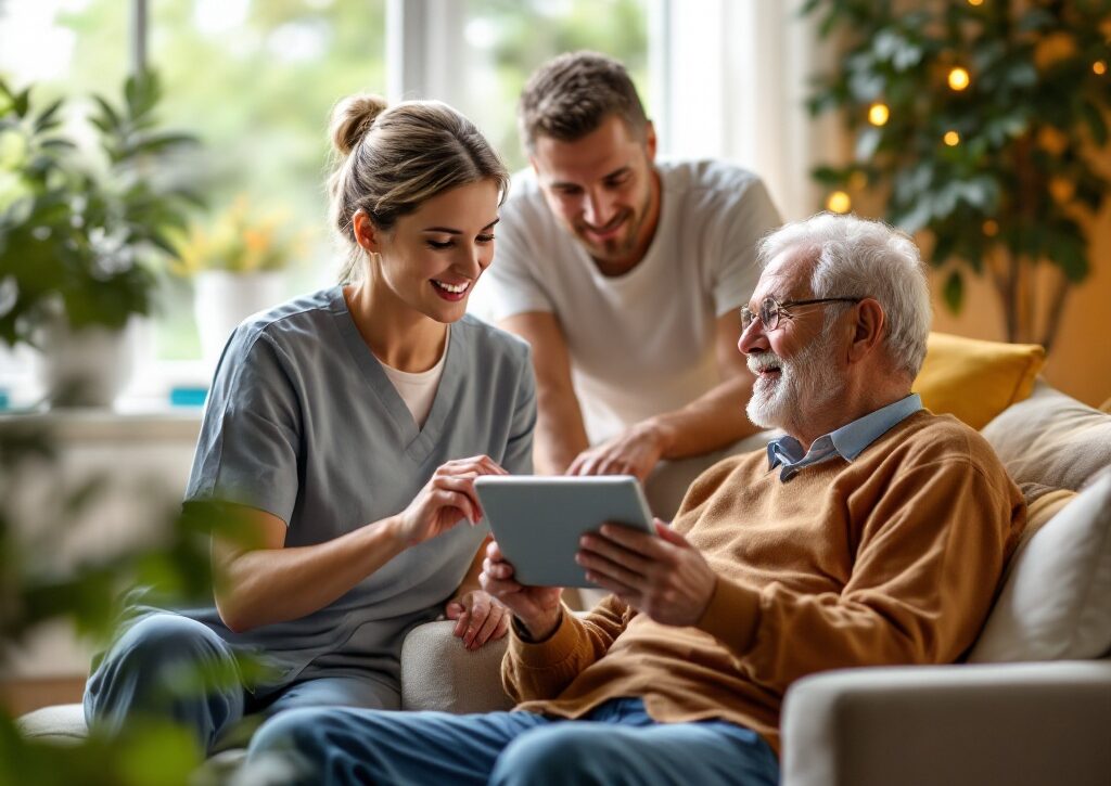 Physical Therapists helping patient with ipad